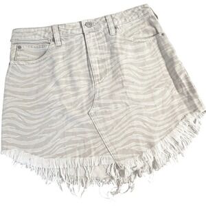 Free People We The Free Zebra Print Denim Mini Skirt Women's 28 US 6 Frayed Hem